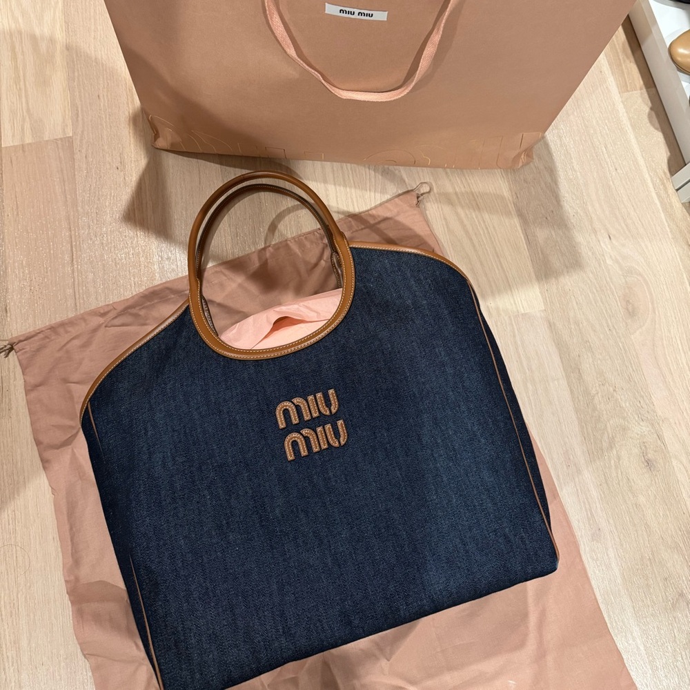 NEW MIU MIU IVY DENIM TOTE LARGE